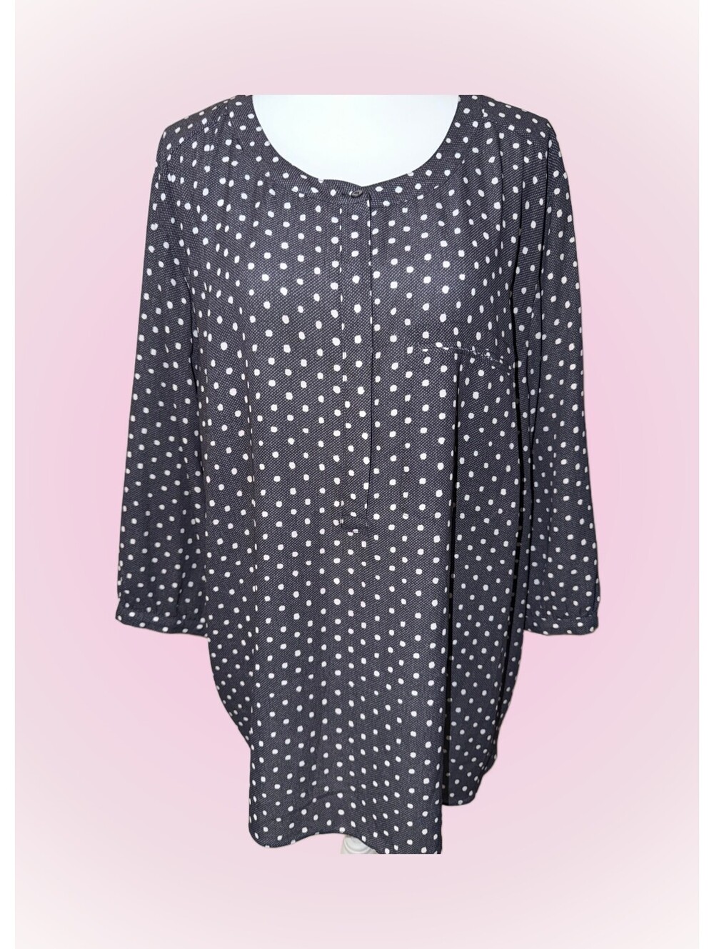 Womens Plus Size 3XL NYDJ Blouse | Top / Shirt | Navy Blue with White Polka Dots
